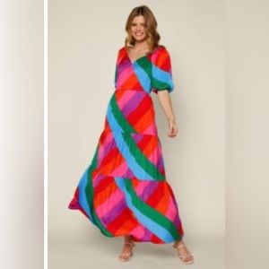 Skies are Blue Puff sleeve rainbow maxi